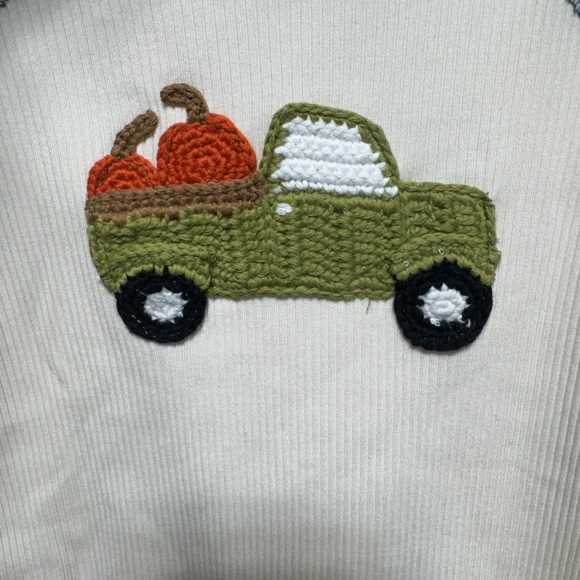 Mud Pie Fall Crochet Truck Pumpkin One Piece Footed Outfit Sleeper 0-3m NWT - Picture 3 of 5